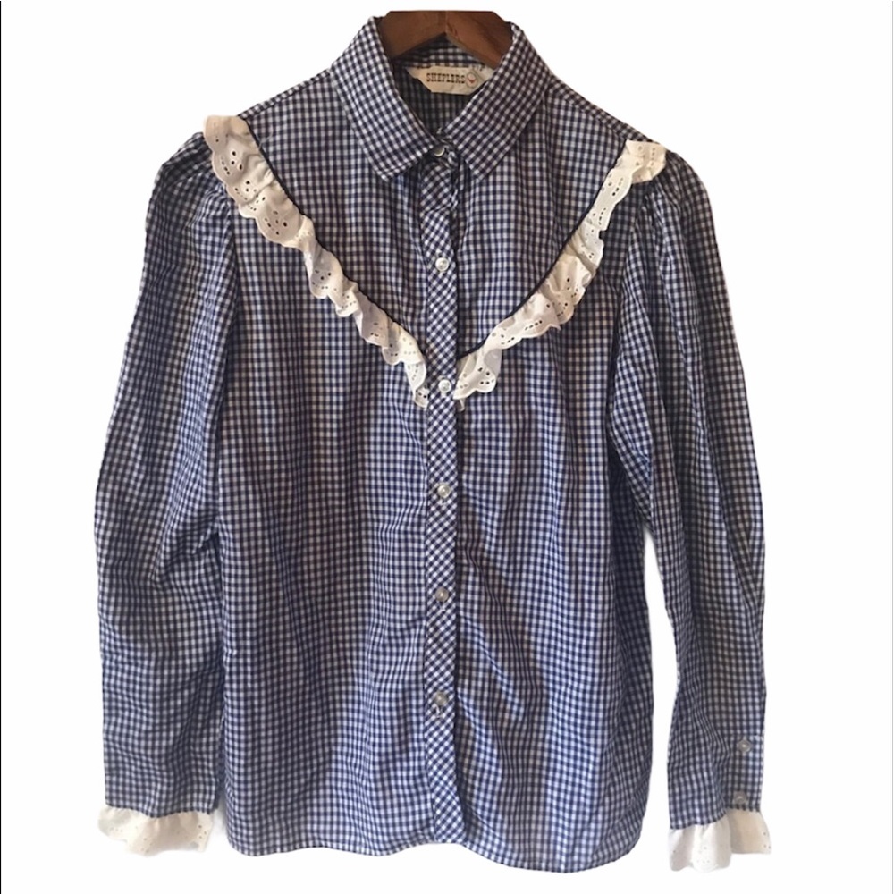 Sheplers vintage blue/white check eyelet shirt